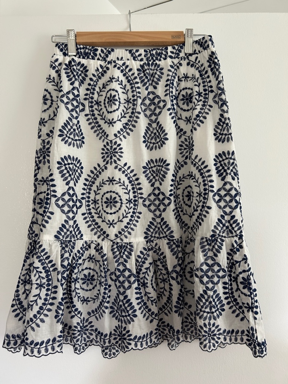 Adiva White Midi Skirt with Navy Floral Lace Embroidery